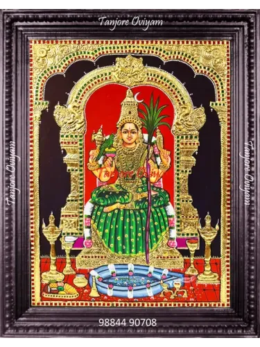 Kamatchi Tanjore painting Kamakshi Amman gold foil traditional South Indian temple artwork